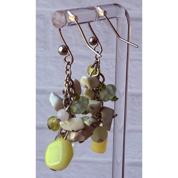 Y2K Chico’s Natural Stone Cluster Dangle Earrings Green Ivory Yellow Drop NOS - Picture 11 of 16